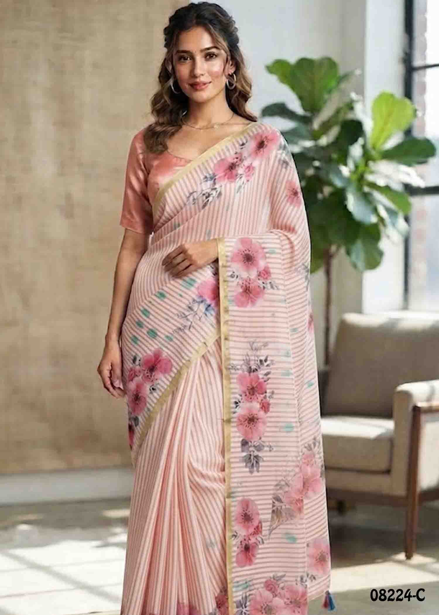 Thoosika - 08224-C Orange Color Trendy Linen Saree CM1445882 (LR4C)
