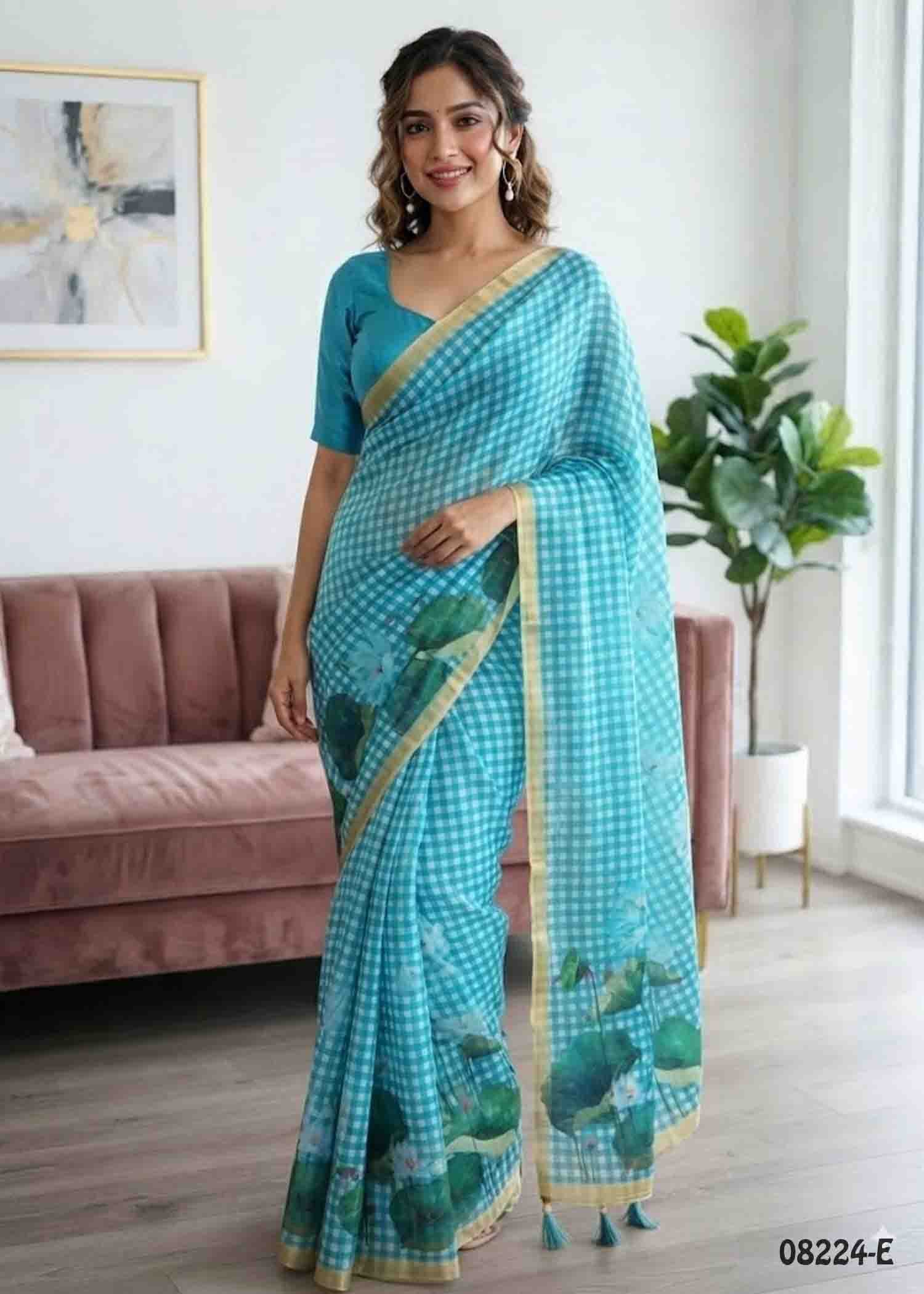 Thoosika - 08224-E SkyBlue Color Trendy Linen Saree CM1445882 (LR4C)
