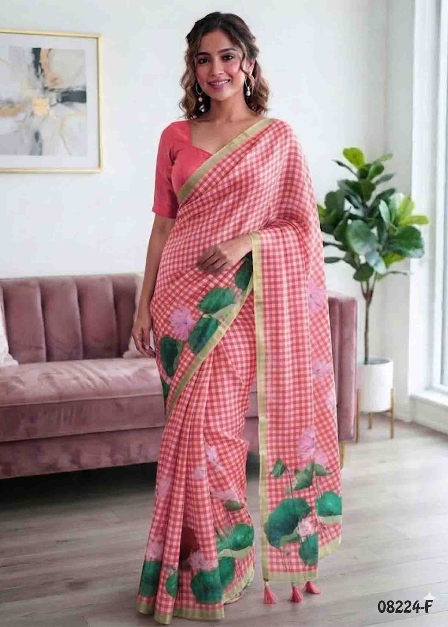 Thoosika - 08224-F Peach Color Trendy Linen Saree CM1445882 (LR4C)