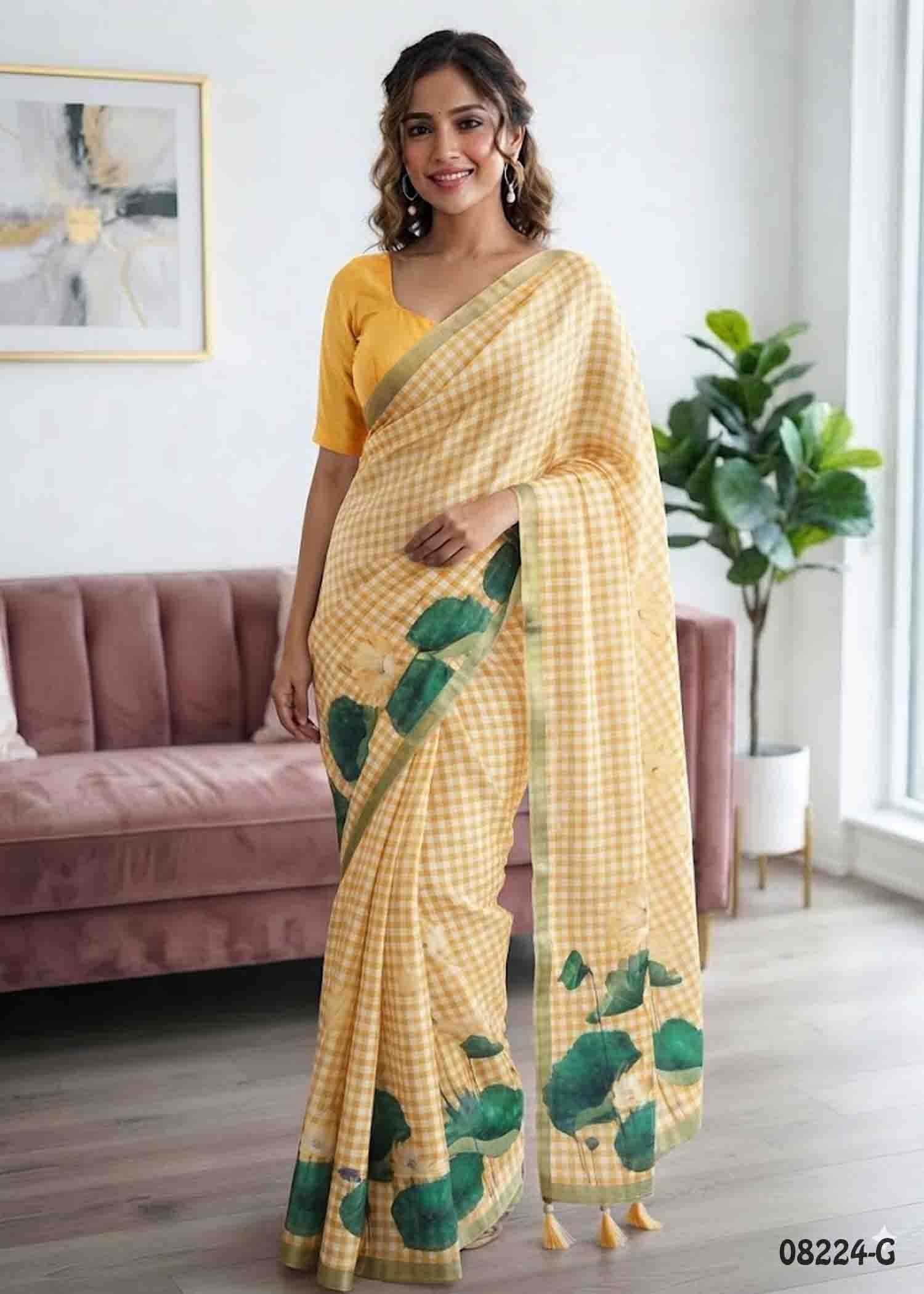 Thoosika - 08224-G Yellow Color Trendy Linen Saree CM1445882 (LR4C)
