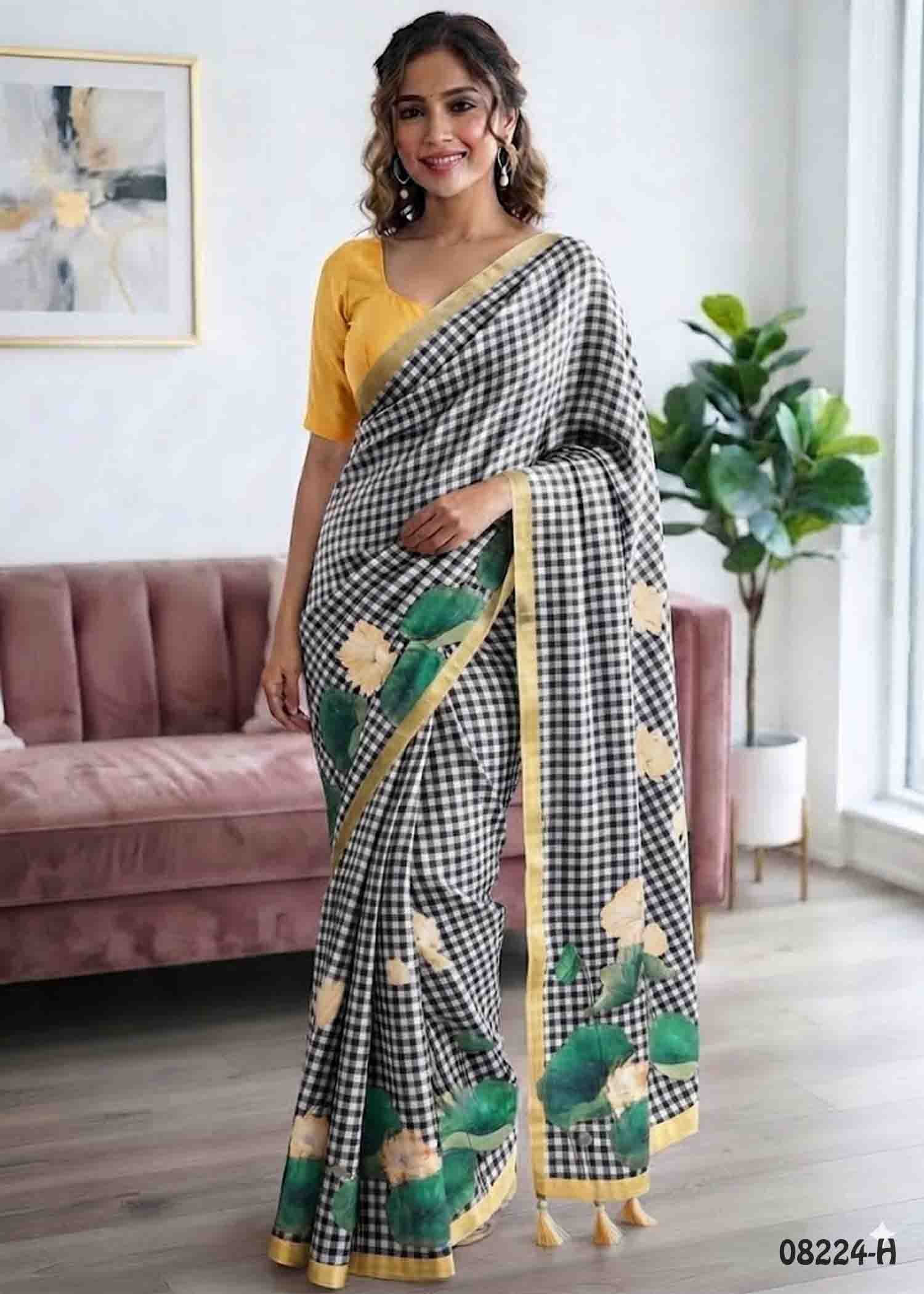 Thoosika - 08224-H Black Color Trendy Linen Saree CM1445882 (LR4C)