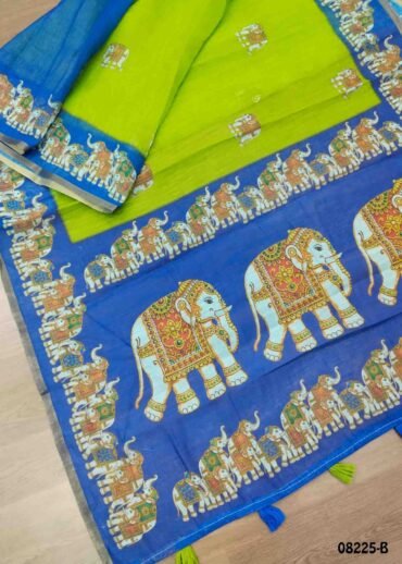 Iniya - 08225-B   Green  Color Trendy Linen Saree CM1443577 (LR4C)