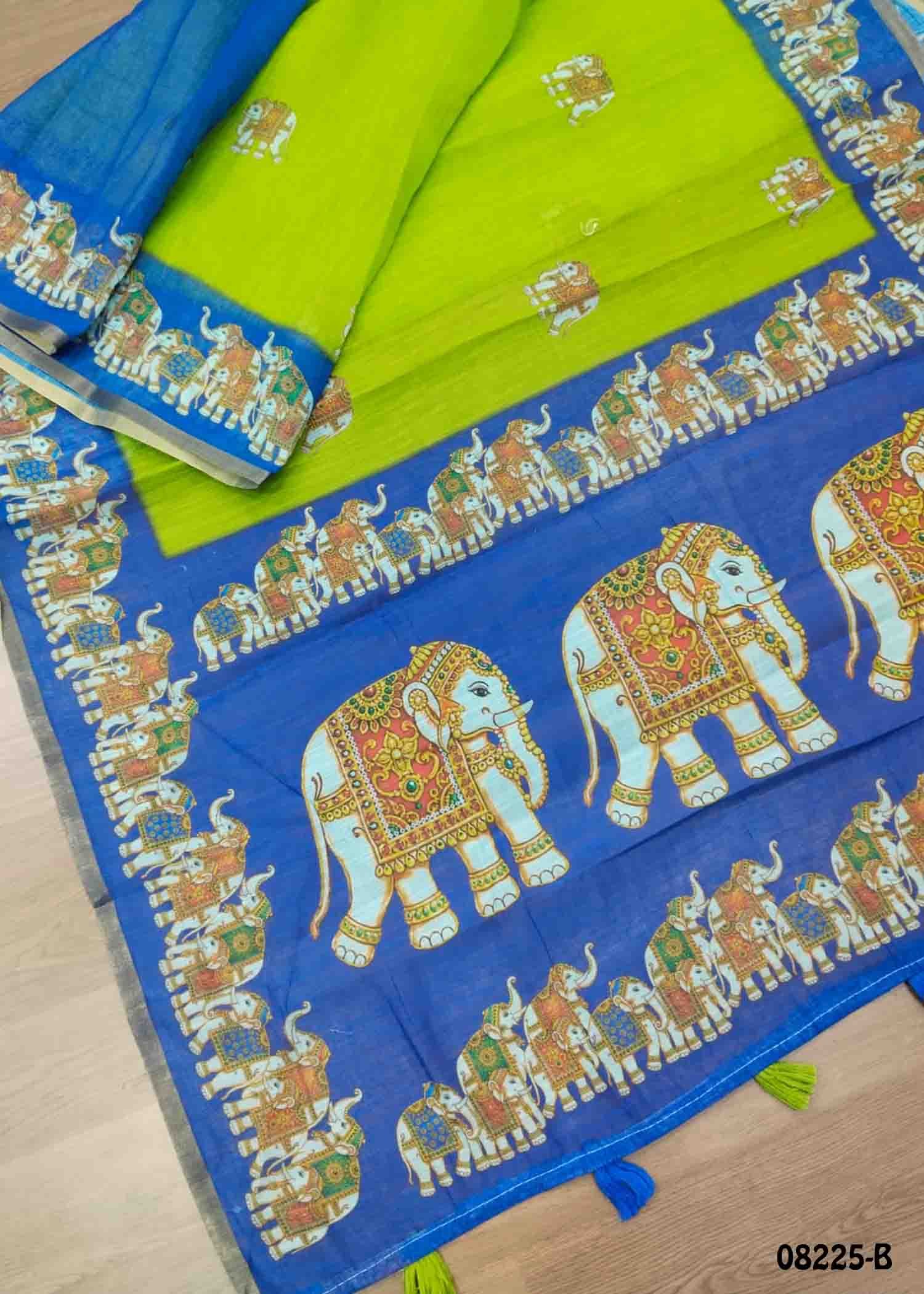Iniya - 08225-B Green Color Trendy Linen Saree CM1443577 (LR4C)