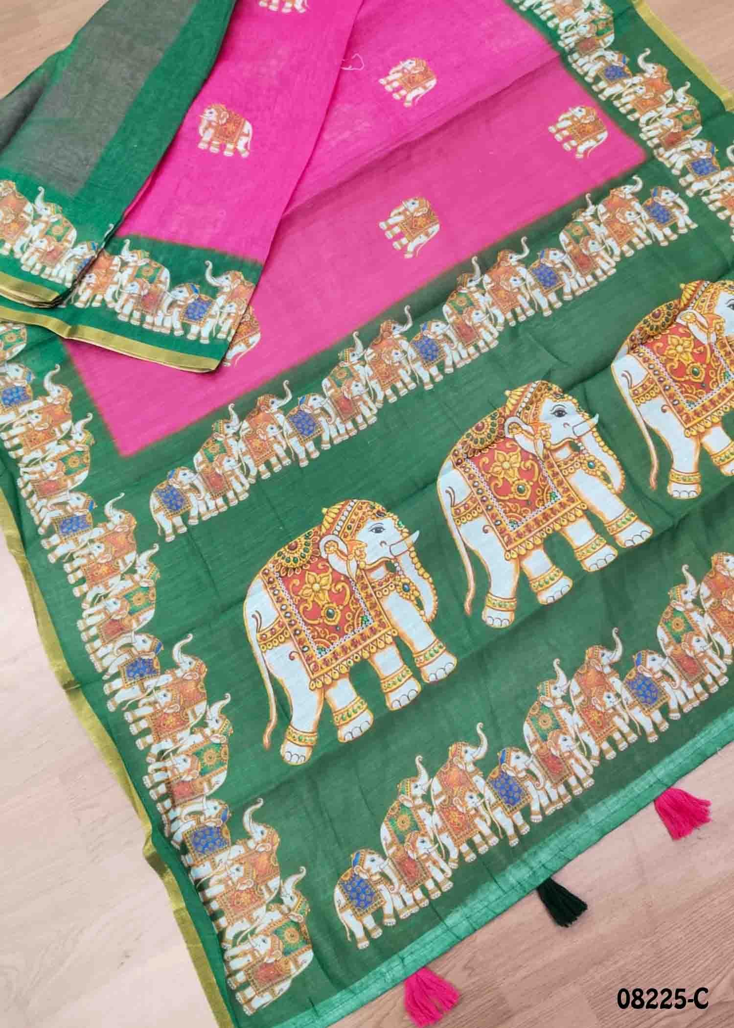 Iniya - 08225-C RaniPink Color Trendy Linen Saree CM1443577 (LR4C)