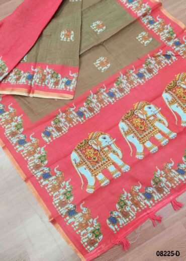 Iniya - 08225-D   Brown  Color Trendy Linen Saree CM1443577 (LR4C)