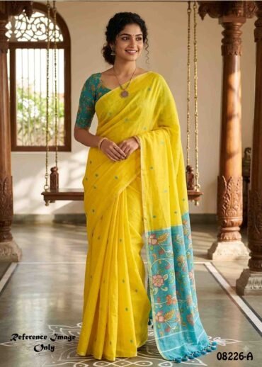 Lakshmi - 08226-A   Yellow  Color Trendy Linen Saree CM1442567 (LR4C)