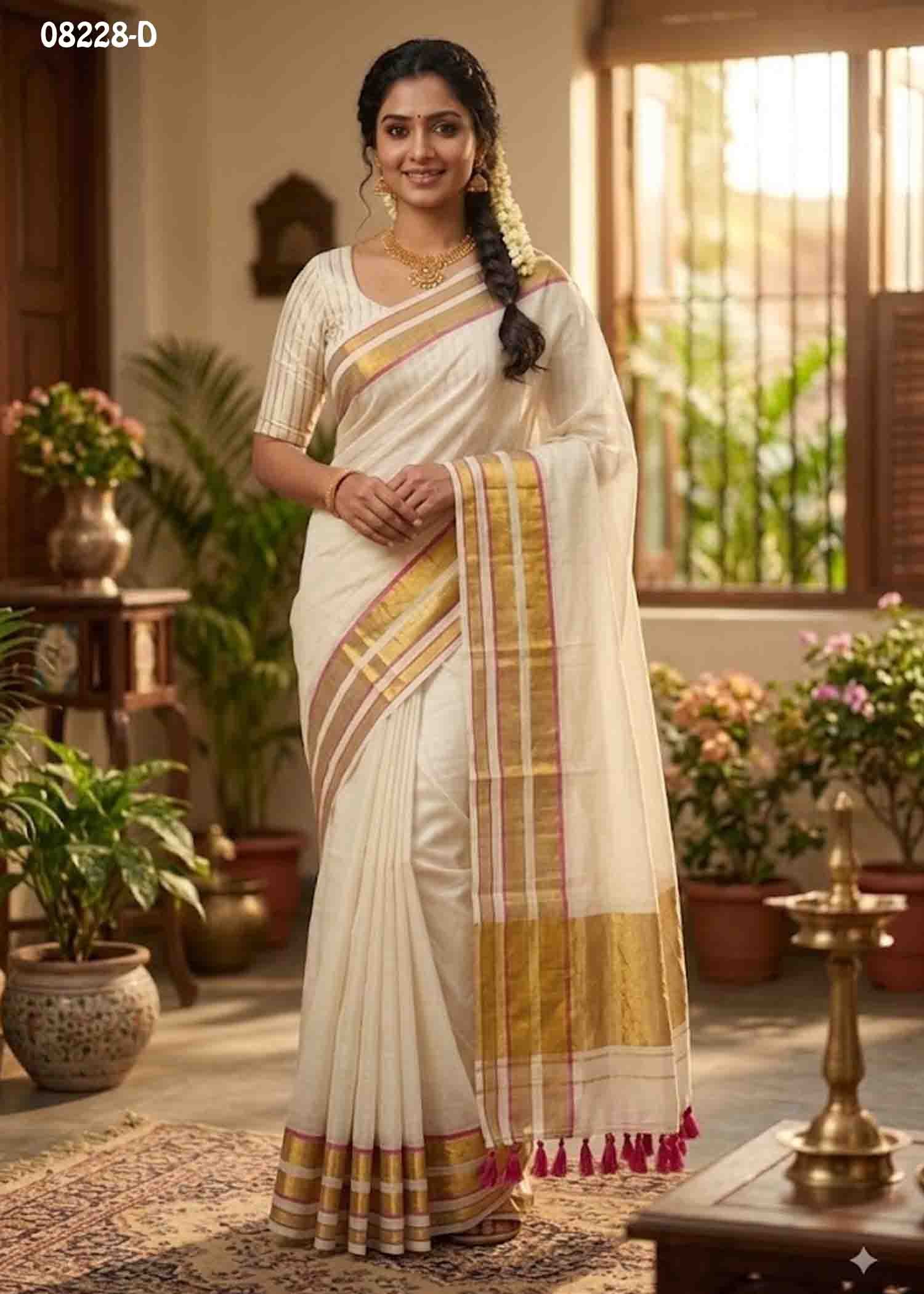 Lakshana - 08228-D Halfwhite Color Trendy Handloom Cotton Saree CM1455146 (LR4C)
