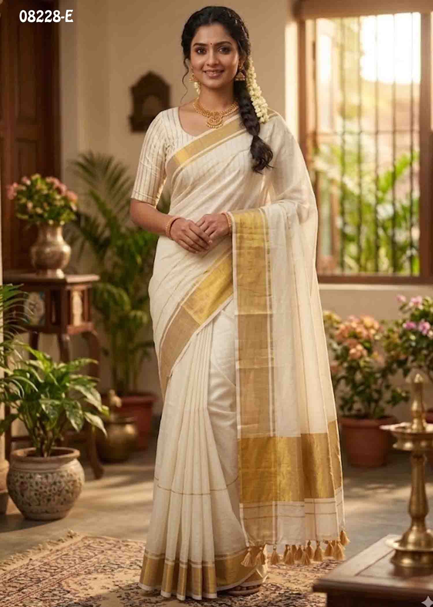 Lakshana - 08228-E Halfwhite Color Trendy Handloom Cotton Saree CM1455146 (LR4C)