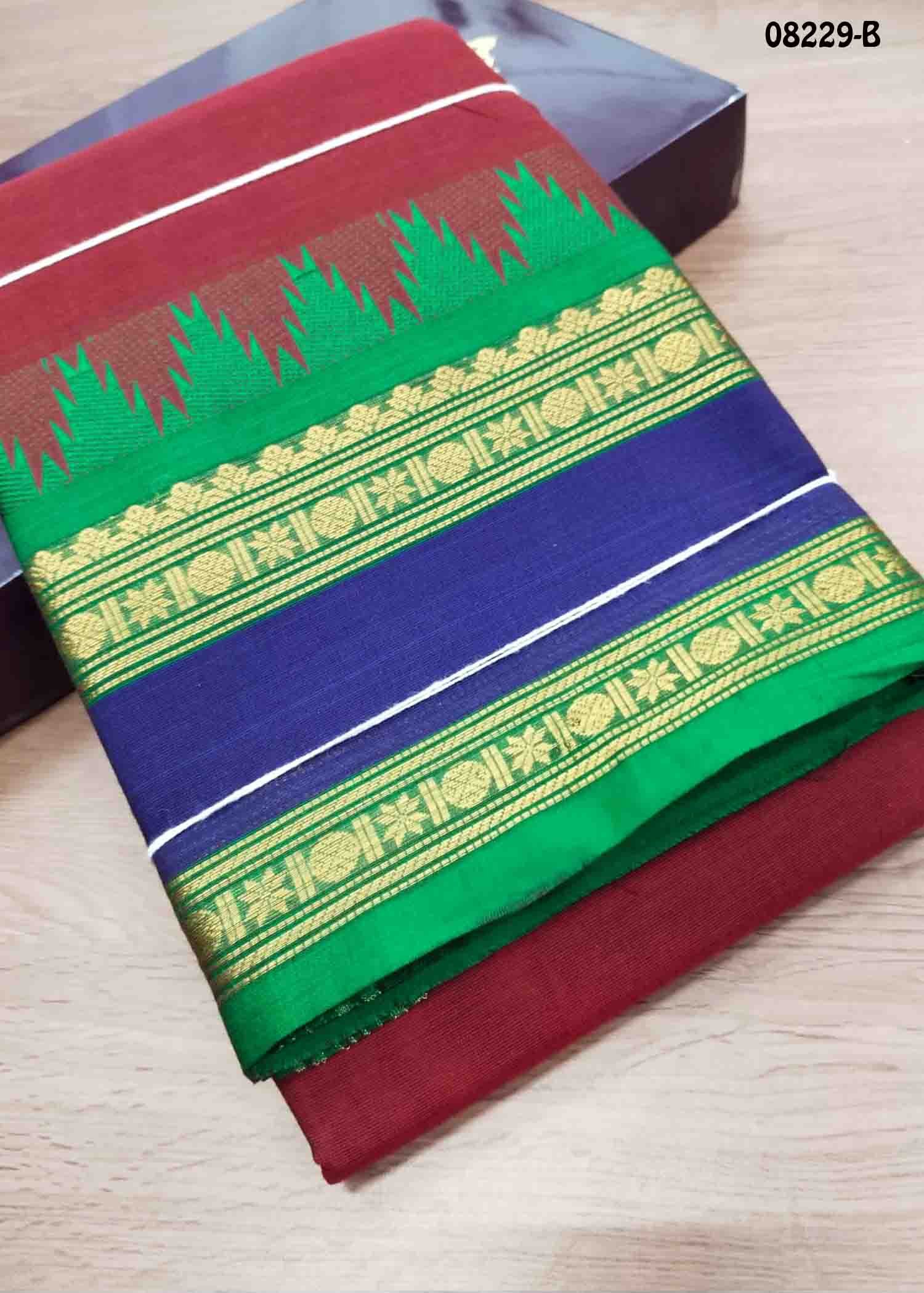 Rashmika - 08229-B Red Color Trendy Chettinad Cotton Saree CM1449000 (LR4C)