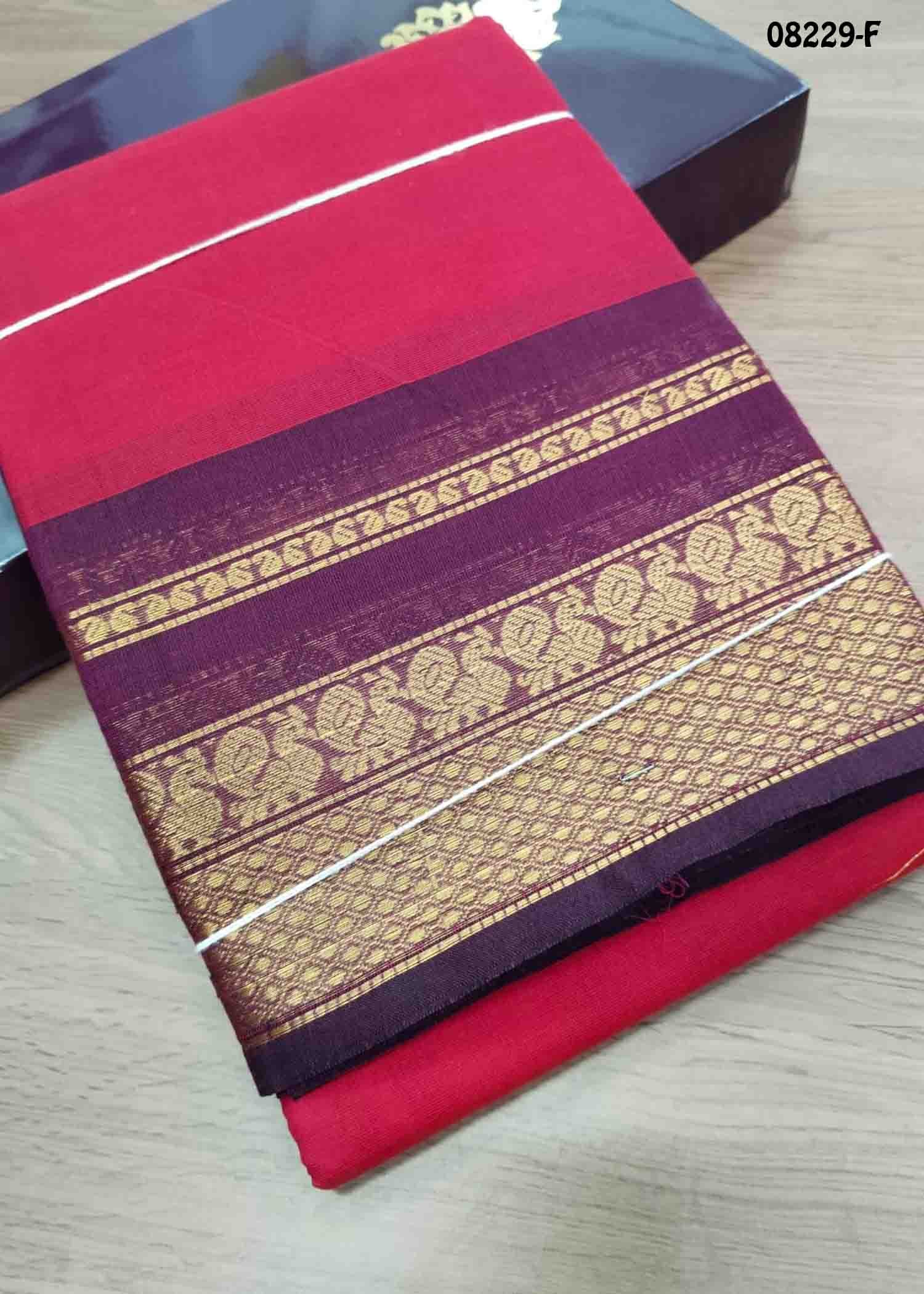 Rashmika - 08229-F Brightred Color Trendy Chettinad Cotton Saree CM1449000 (LR4C)