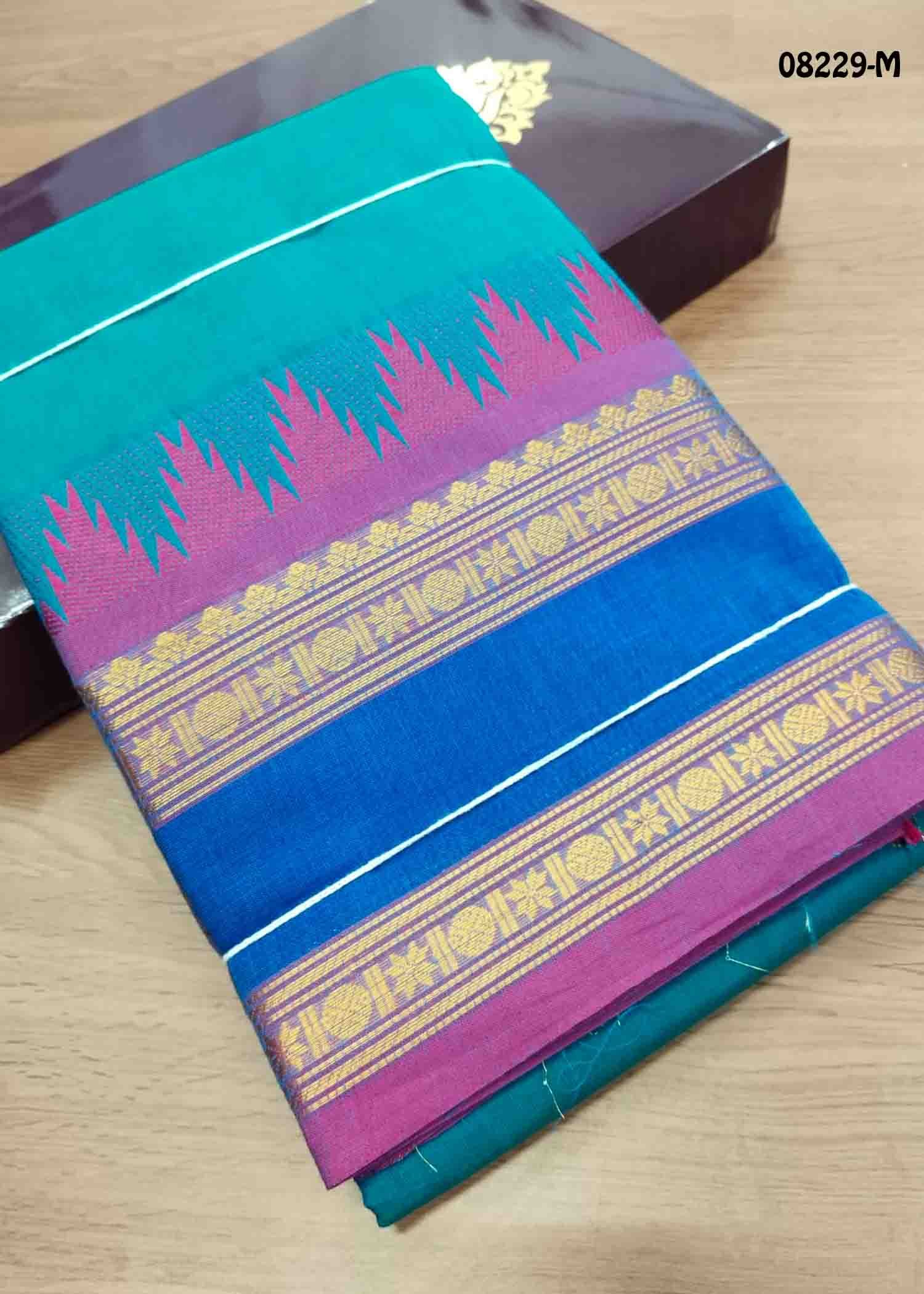 Samantha - 08229-M Peacockblue Color Trendy Chettinad Cotton Saree CM1449000 (LR4C)