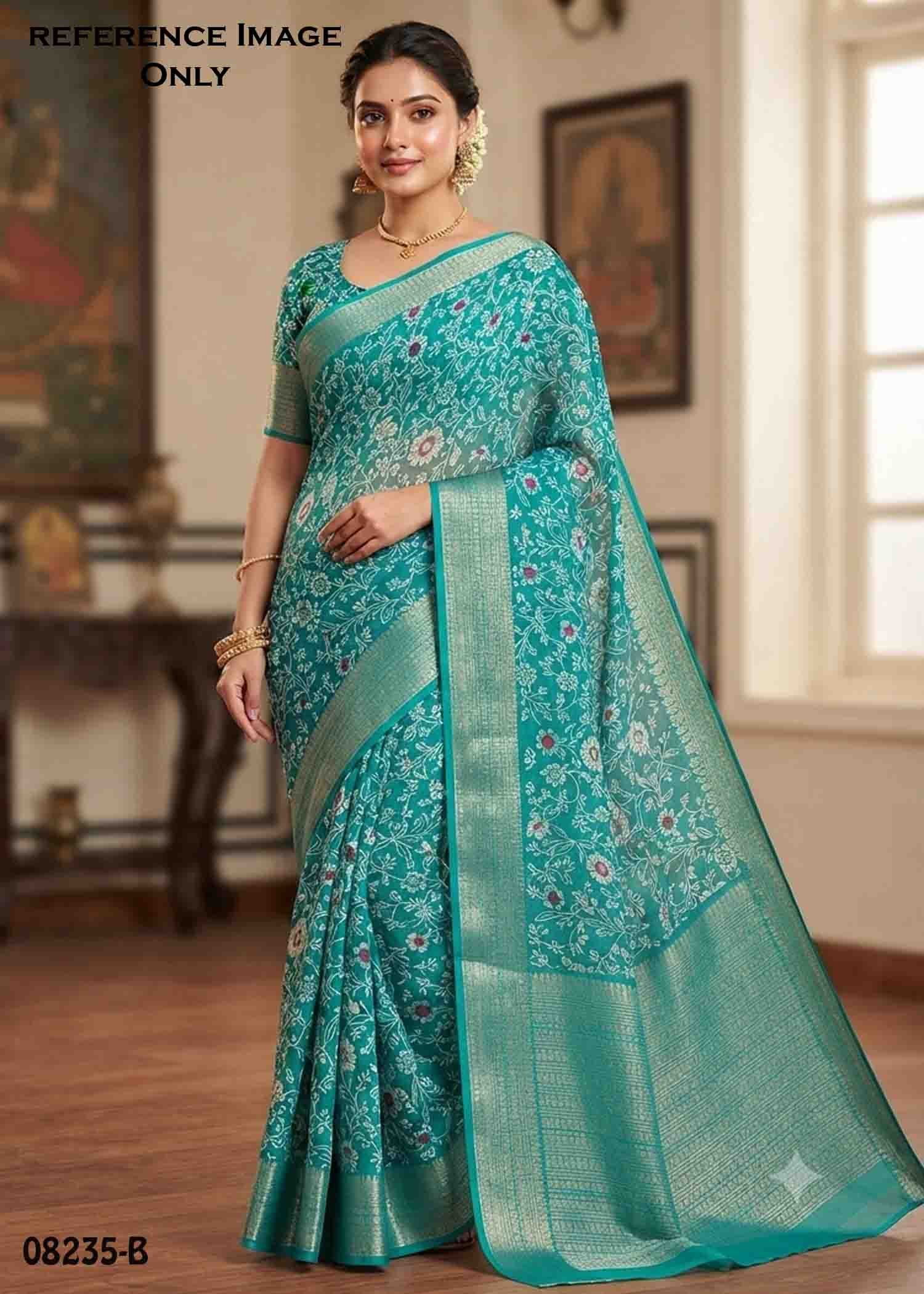 Priyamani - 08235-B Cyan Color Trendy Soft Chiffon Saree CM1435437