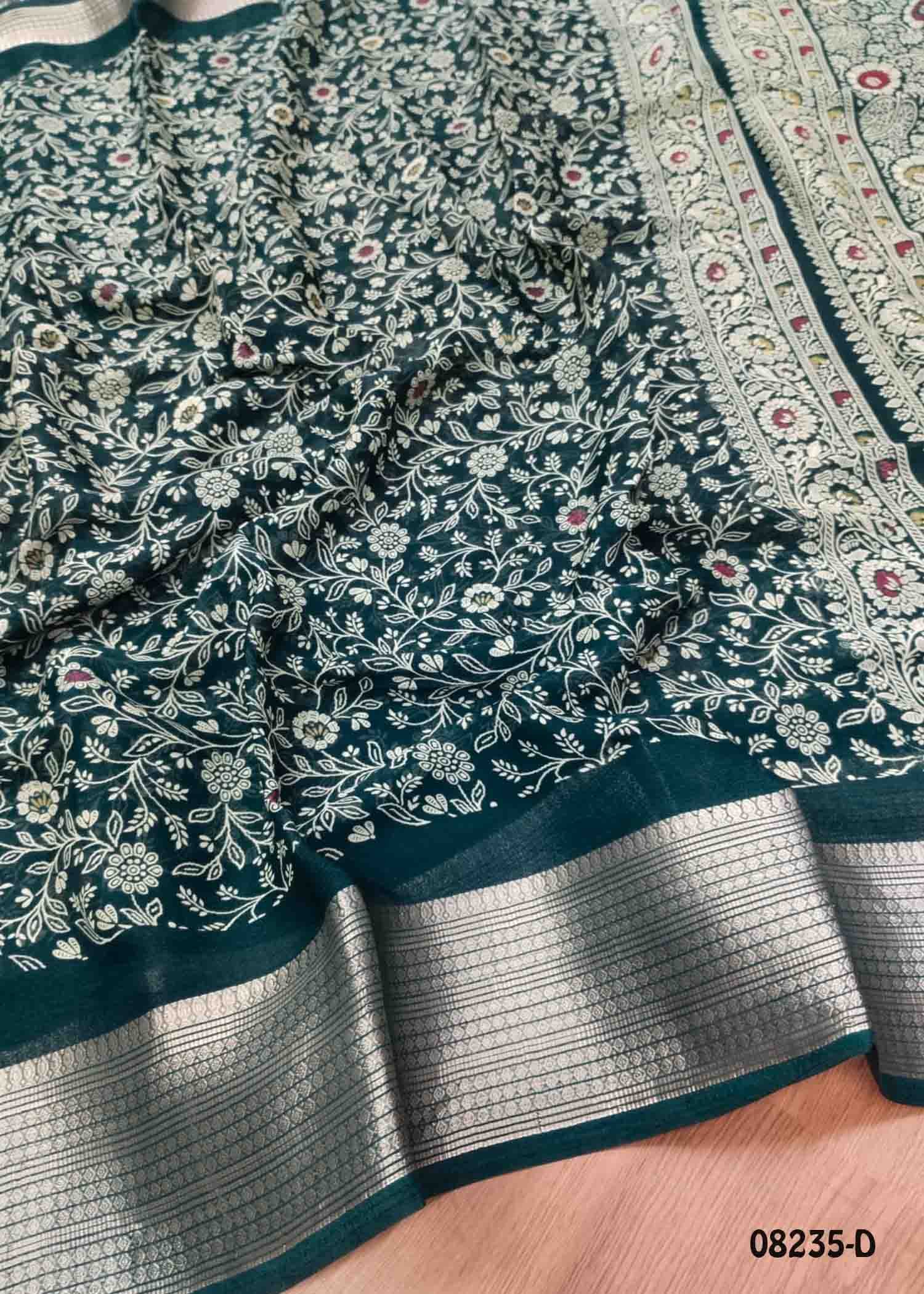 Priyamani - 08235-D PeacockGreen Color Trendy Soft Chiffon Saree CM1435437
