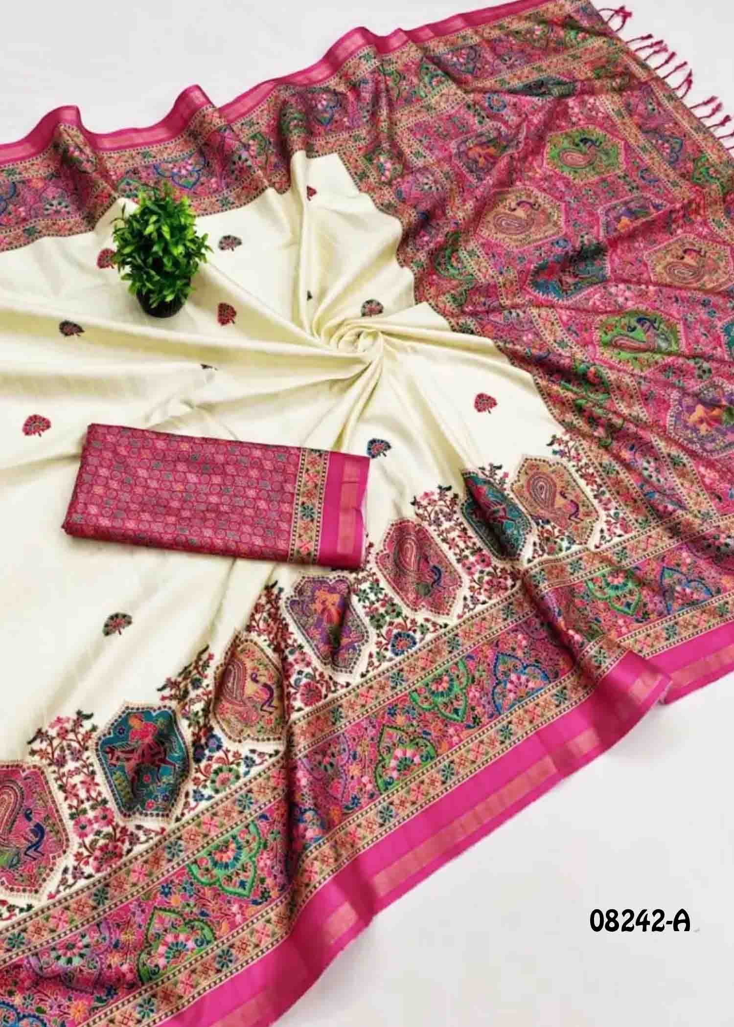 Sunsilk - 08242-A Halfwhite Color Trendy Fancy Cotton Saree CM1452335 (RR3D)