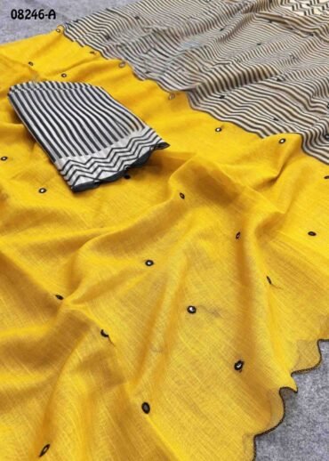 Samiksha  08246-A  Yellow Color Trendy  Linen  Cotton  Saree CM1445881 (RR3C)