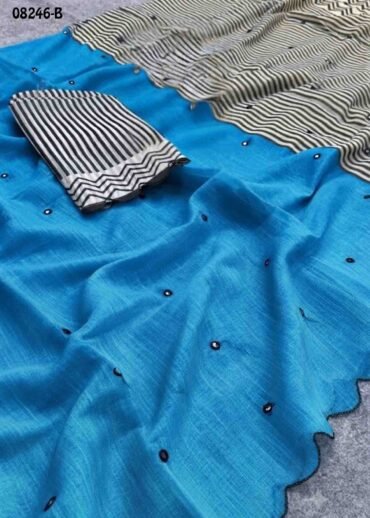 Samiksha  08246-B  Skyblue Color Trendy  Linen  Cotton  Saree CM1445881 (RR3C)