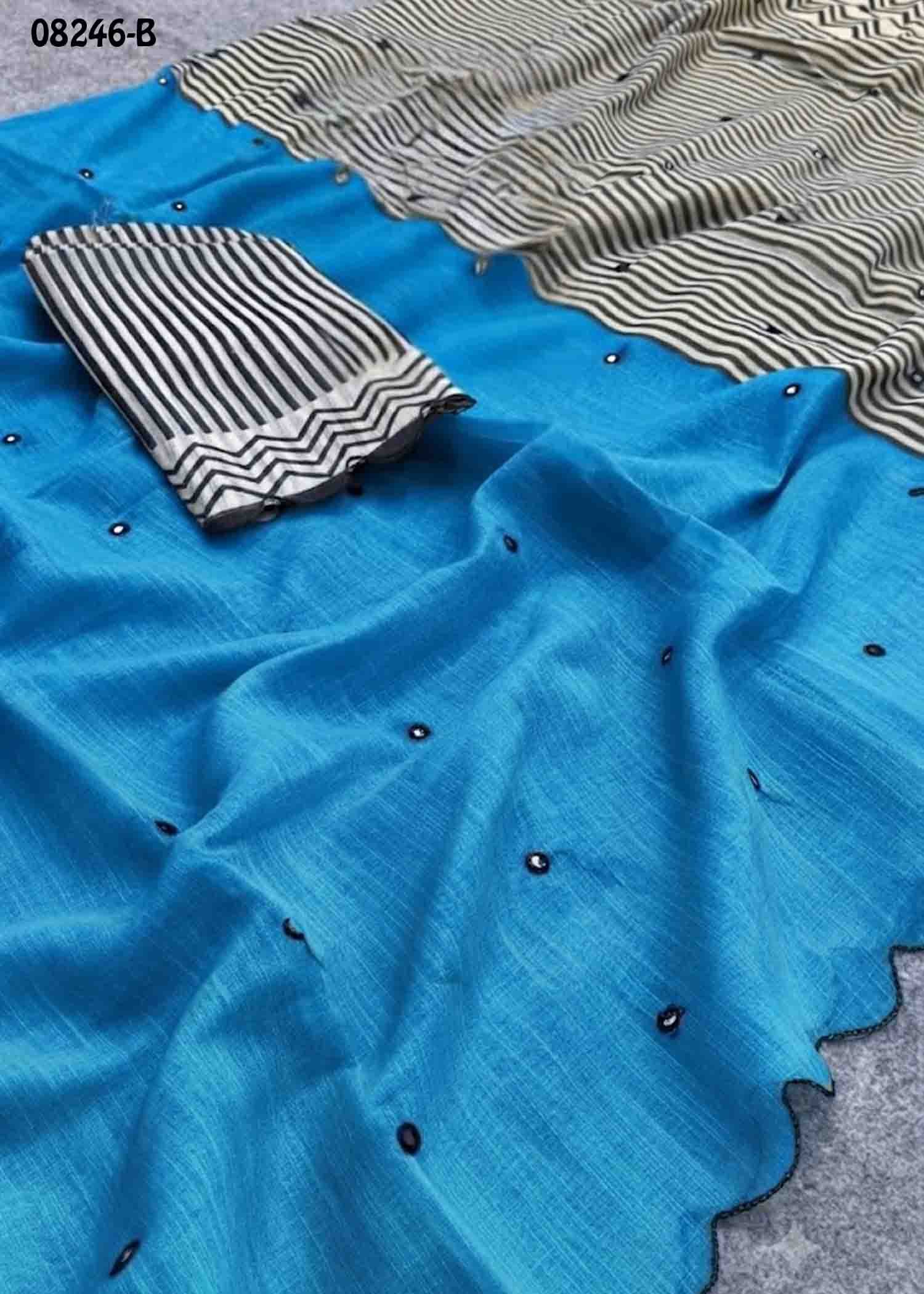 Samiksha 08246-B Skyblue Color Trendy Linen Cotton Saree CM1445881 (RR3C)