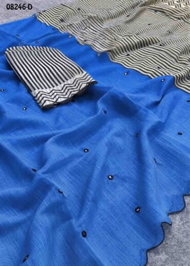 Samiksha  08246-D  Blue Color Trendy  Linen  Cotton  Saree CM1445881 (RR3C)