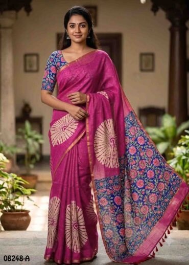 Harini-  08248-A  Pink Color Trendy Linen Cotton  Saree CM1443577 (RR3D)