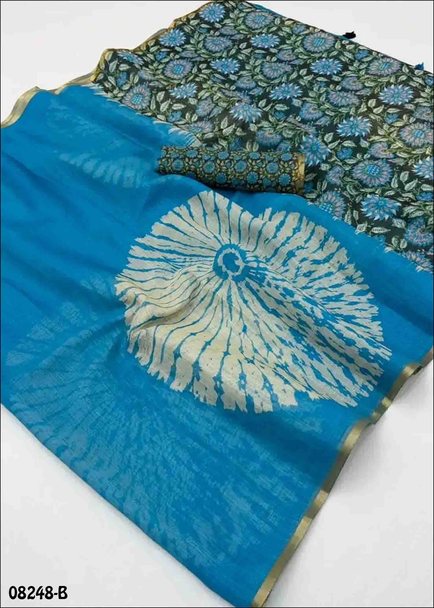 Harini- 08248-B Skyblue Color Trendy Linen Cotton Saree CM1443577 (RR3D)