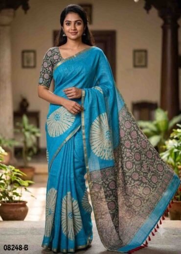 Harini-  08248-B  Skyblue Color Trendy Linen Cotton  Saree CM1443577 (RR3D)