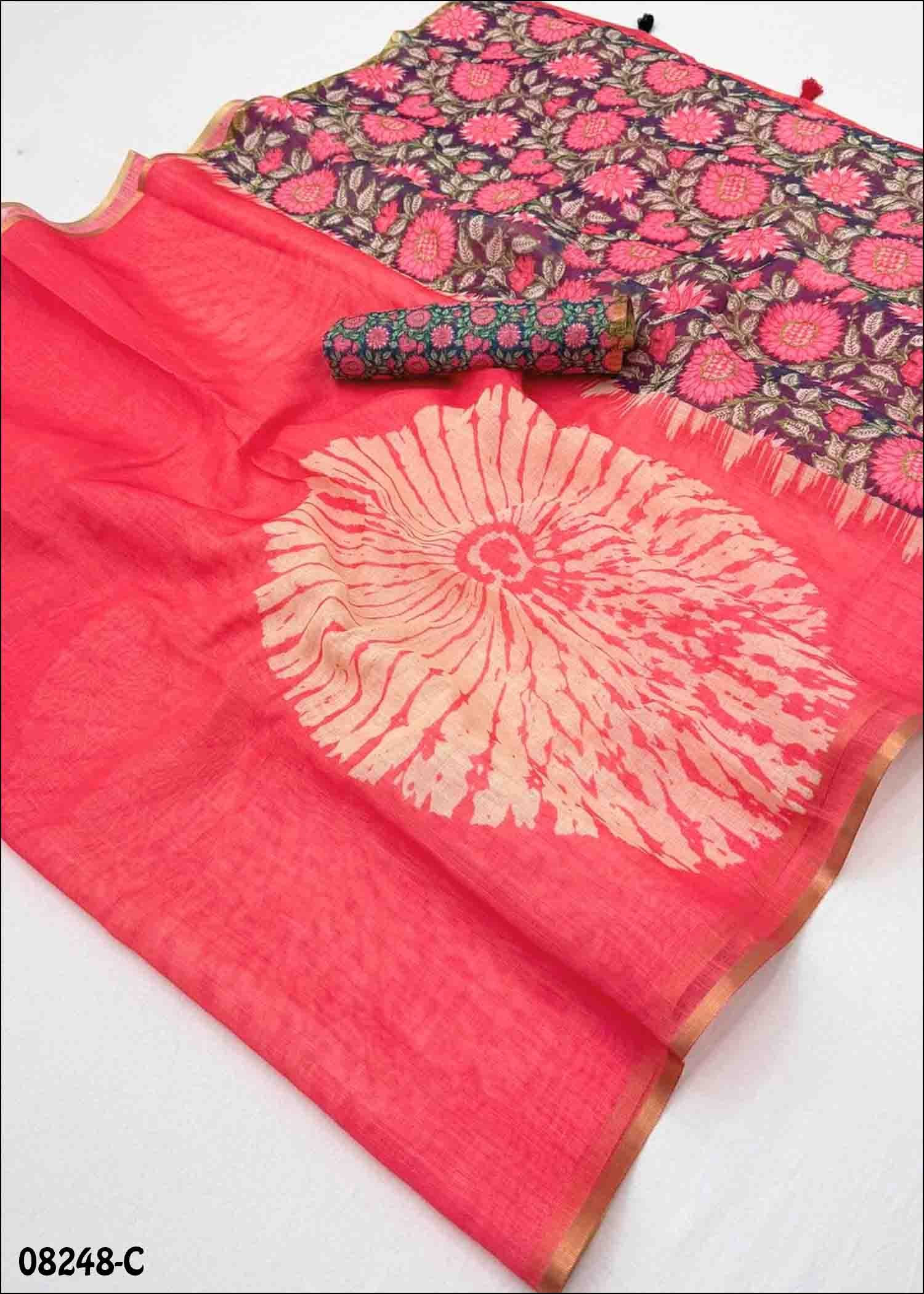 Harini- 08248-C Peach Color Trendy Linen Cotton Saree CM1443577 (RR3D)