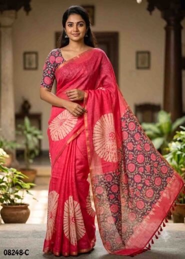 Harini-  08248-C  Peach Color Trendy Linen Cotton  Saree CM1443577 (RR3D)