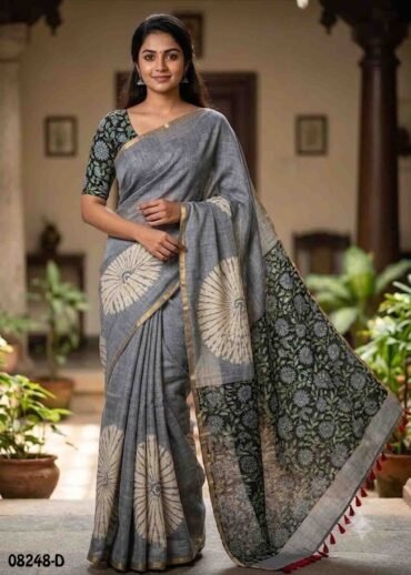 Harini-  08248-D  Grey Color Trendy Linen Cotton  Saree CM1443577 (RR3D)