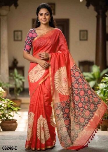 Harini-  08248-E  Orange Color Trendy Linen Cotton  Saree CM1443577 (RR3D)