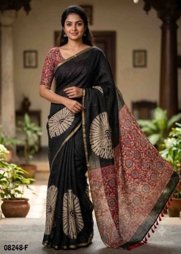 Harini-  08248-F  Black Color Trendy Linen Cotton  Saree CM1443577 (RR3D)