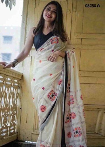 Magathy-  08250-A  Halfwhite Color Trendy Linen Cotton  Saree CM1451276 (RR3D)