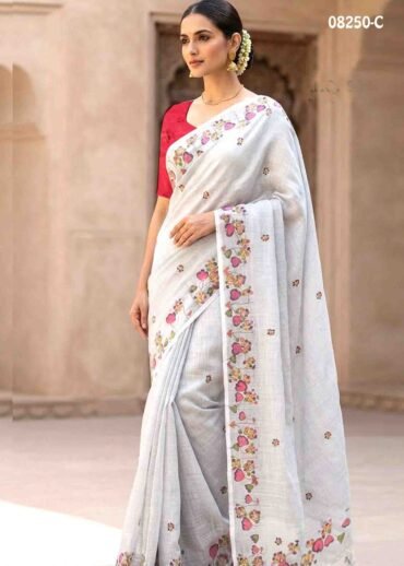 Magathy-  08250-C  Halfwhite Color Trendy Linen Cotton  Saree CM1451276 (RR3D)