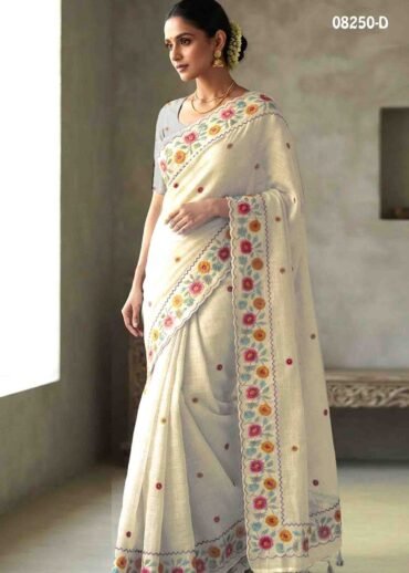 Magathy-  08250-D Halfwhite Color Trendy Linen Cotton  Saree CM1451276 (RR3D)
