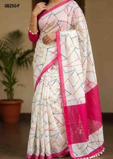 Magathy-  08250-F  Halfwhite Color Trendy Linen Cotton  Saree CM1451276 (RR3D)