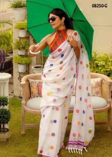 Magathy-  08250-G  Halfwhite Color Trendy Linen Cotton  Saree CM1451276 (RR3D)