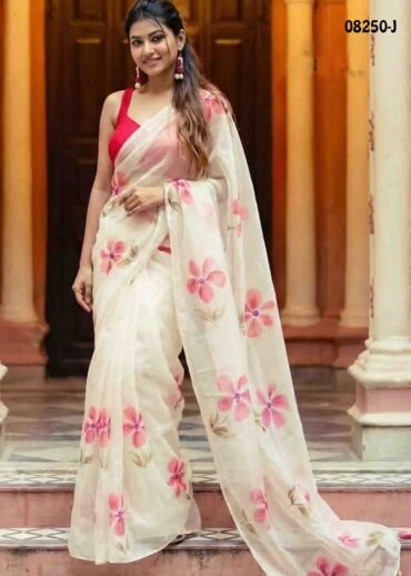 Magathy-  08250-J  Halfwhite Color Trendy Linen Cotton  Saree CM1451276 (RR3D)