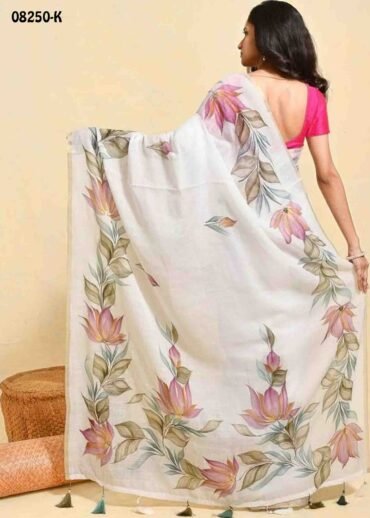 Magathy-  08250-K  Halfwhite Color Trendy Linen Cotton  Saree CM1451276 (RR3D)