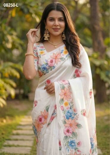 Magathy-  08250-L  Halfwhite Color Trendy Linen Cotton  Saree CM1451276 (RR3D)