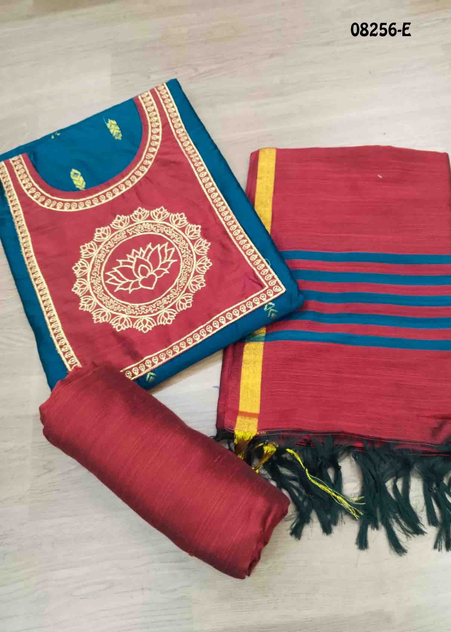 Thosika - 08256-E Peacockblue Color Treaditional South Silk Salwar Material CM1458901 (RR3A)