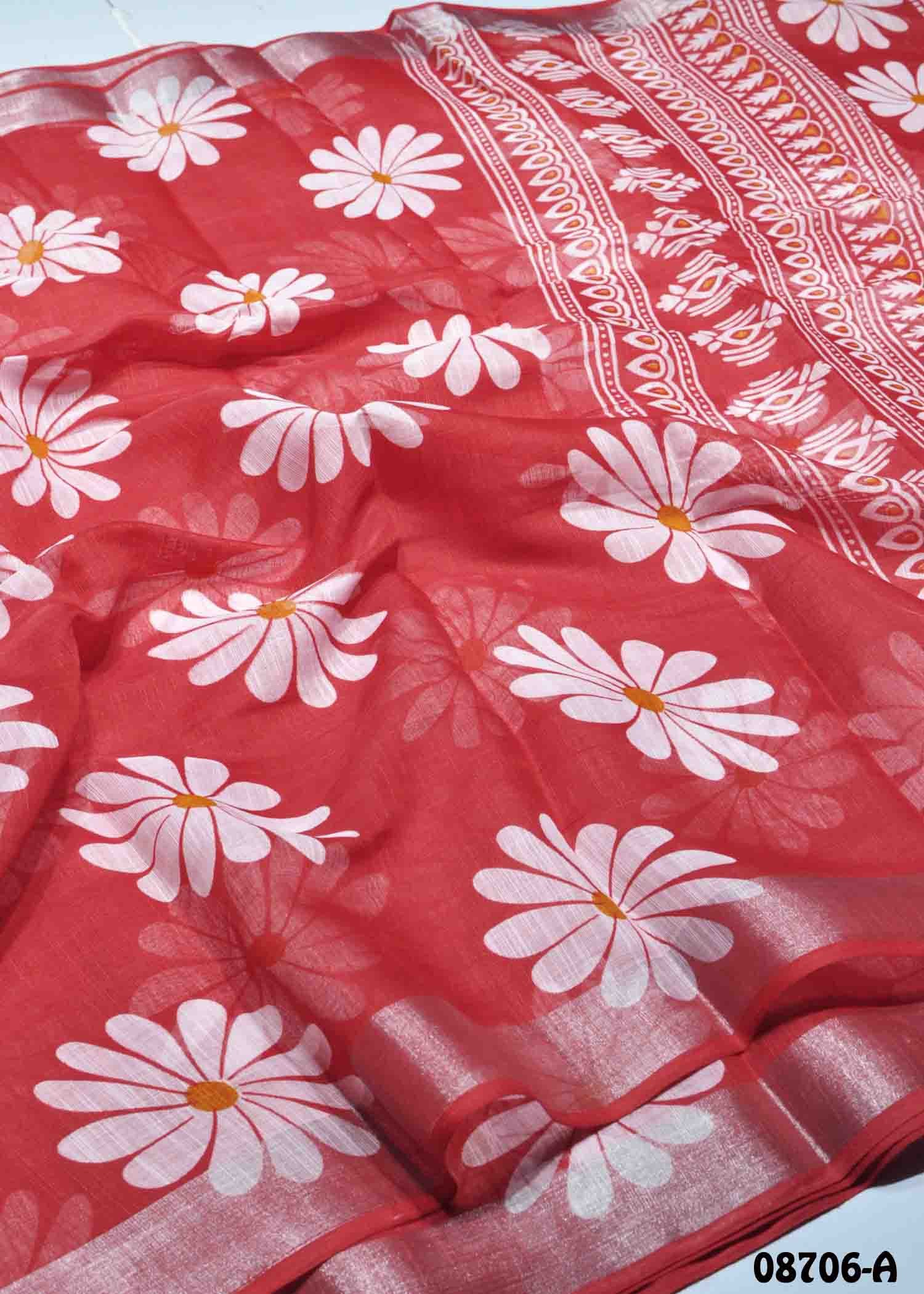 Nithya - 08706-A Red Color Trendy Linen Saree CM1437988 (RR1E)
