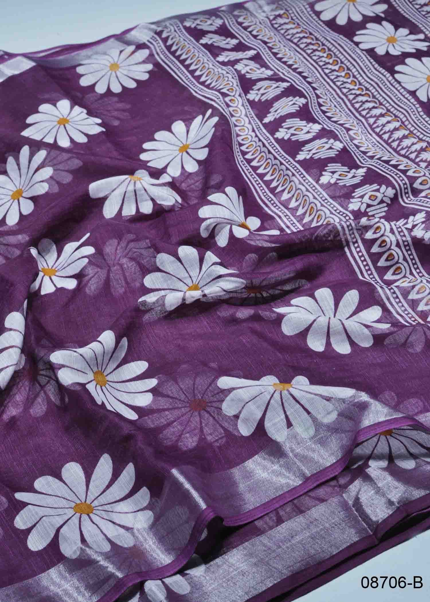 Nithya - 08706-B Purple Color Trendy Linen Saree CM1437988 (RR1E)