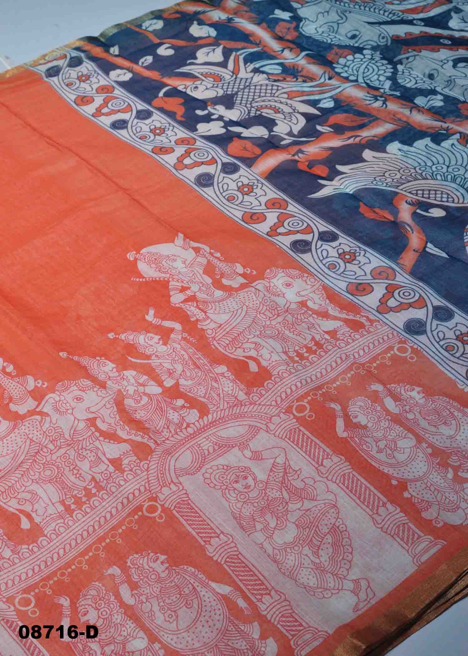 Sujitha- 08716-D Orange Color Excellent Linen Cotton Saree CM1443582 (RR3C)
