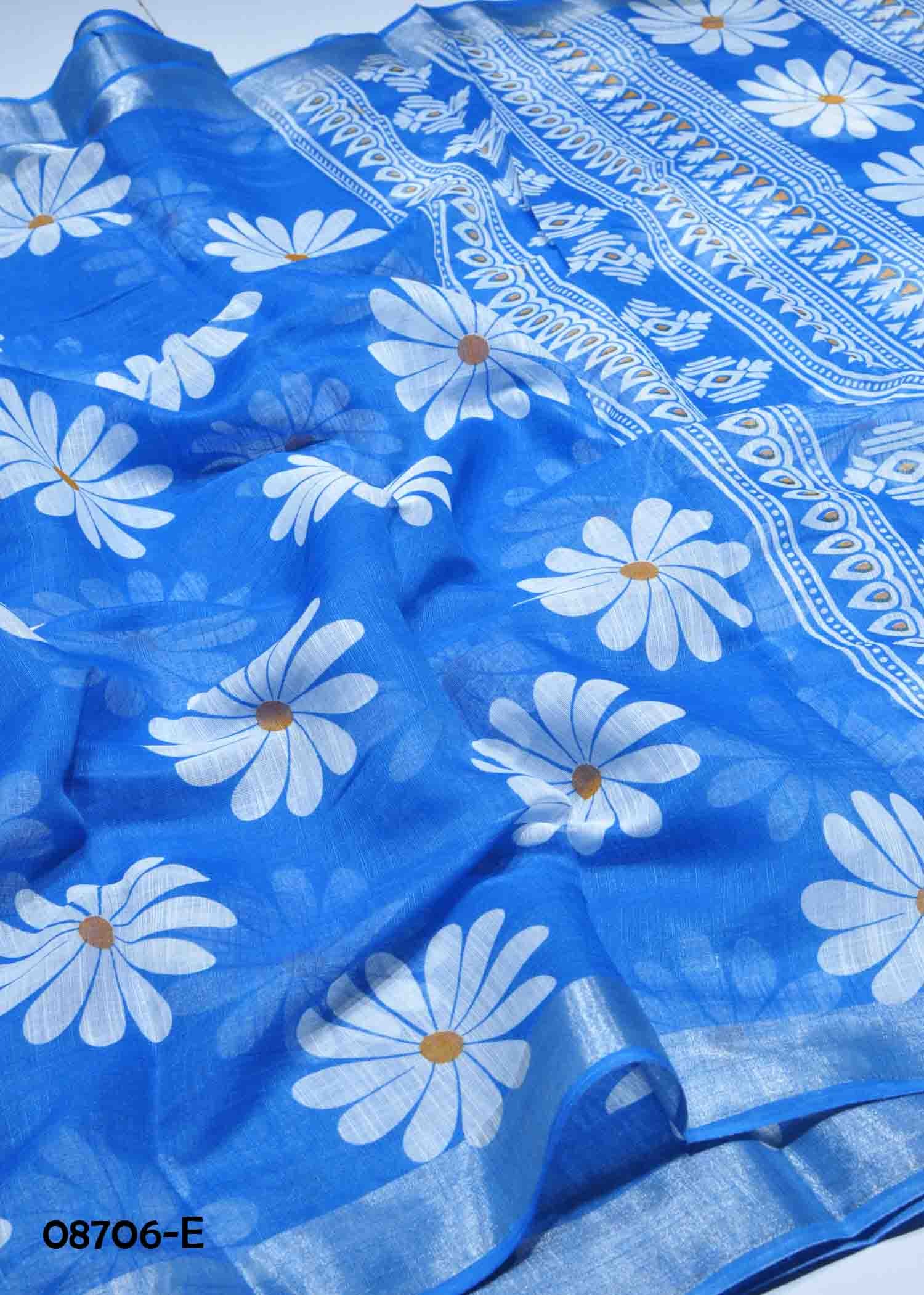 Nithya - 08706-E Blue Color Trendy Linen Saree CM1437988 (RR1E)