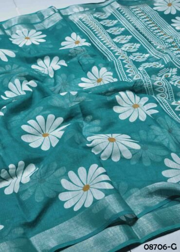 Nithya - 08706-G  PineGreen Color Trendy Linen Saree CM1437988 (RR1E)