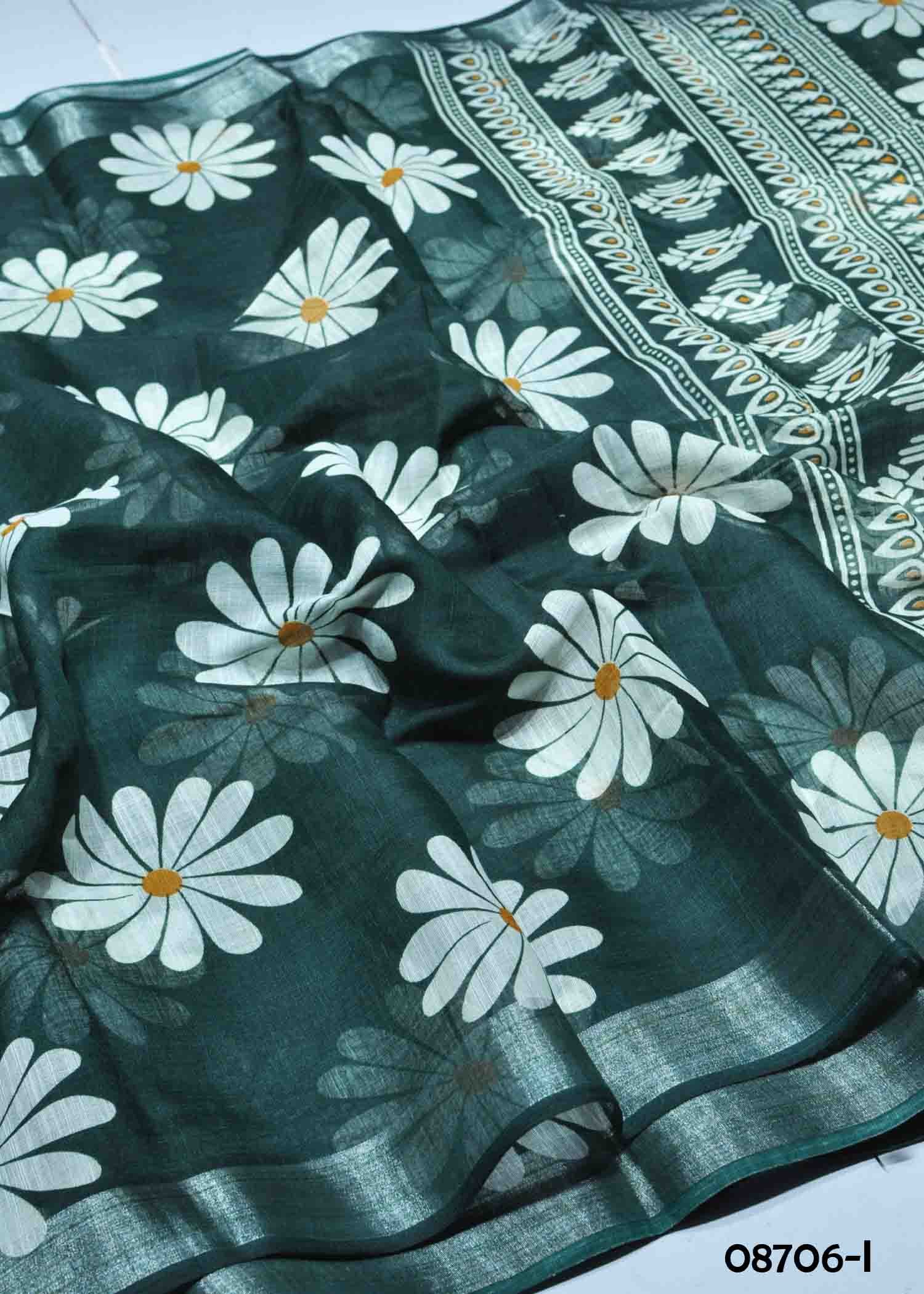 Nithya - 08706-I Green Color Trendy Linen Saree CM1437988 (RR1E)