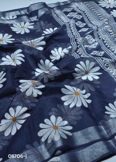 Nithya - 08706-J  NavyBlue Color Trendy Linen Saree CM1437988 (RR1E)