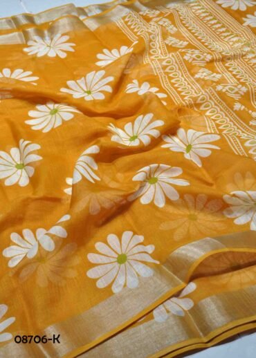 Nithya - 08706-K  Mustard Color Trendy Linen Saree CM1437988 (RR1E)