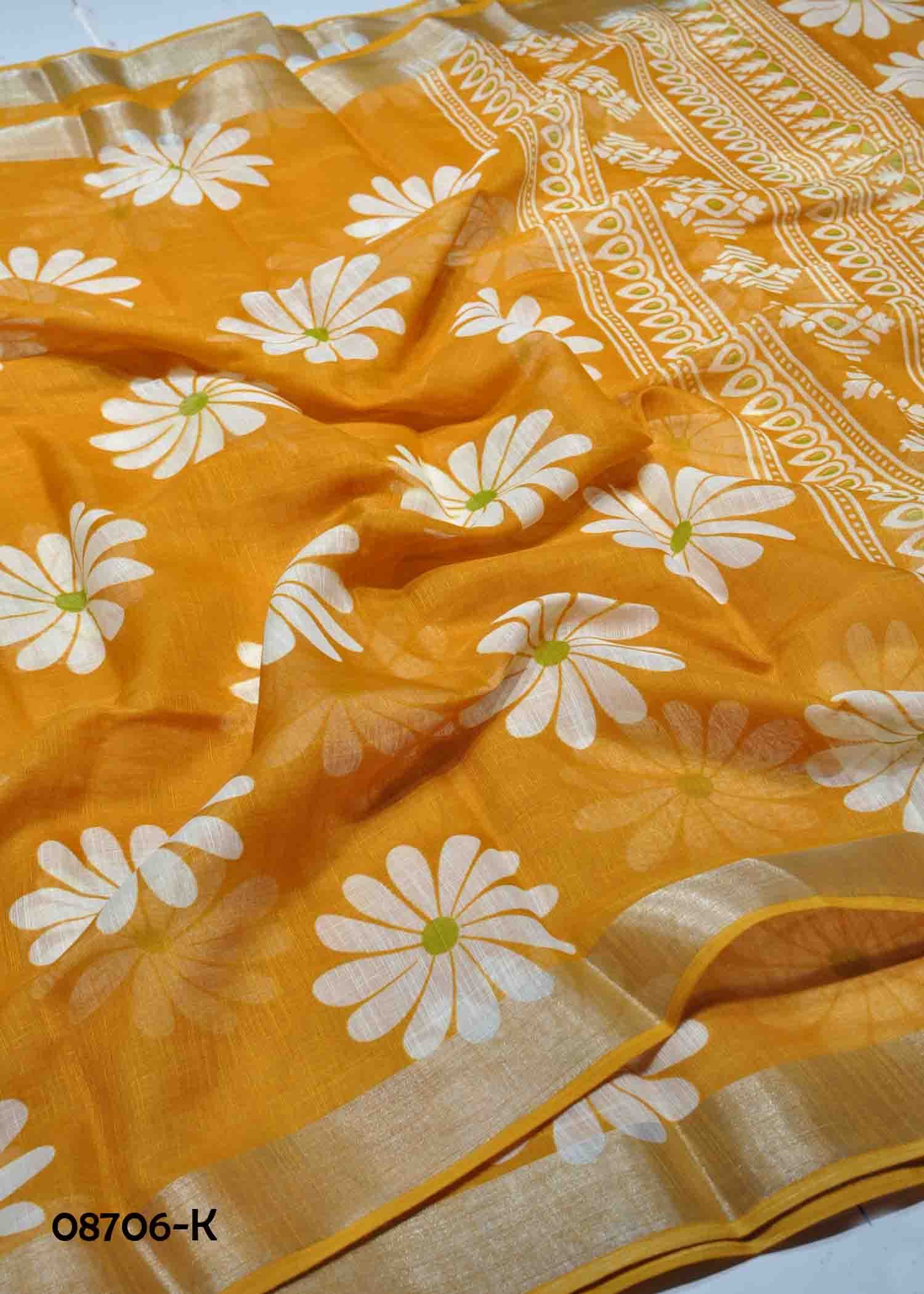 Nithya - 08706-K Mustard Color Trendy Linen Saree CM1437988 (RR1E)