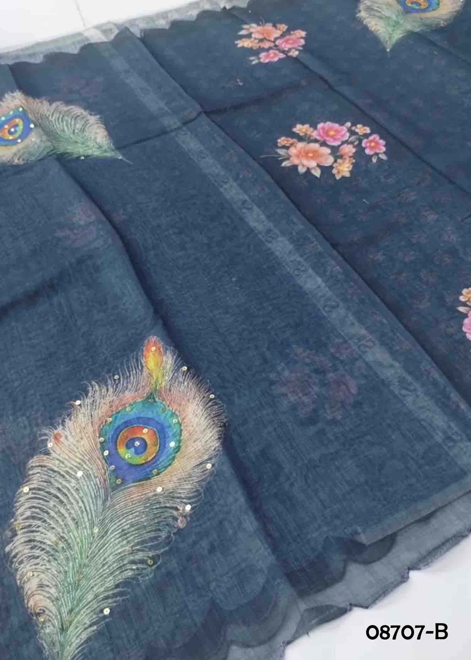 Kavitha - 08707-B Grey Color Trendy Linen Saree CM1407335 (RR1E)