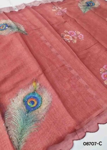 Kavitha - 08707-C  DukyPink Color Trendy Linen Saree CM1407335 (RR1E)